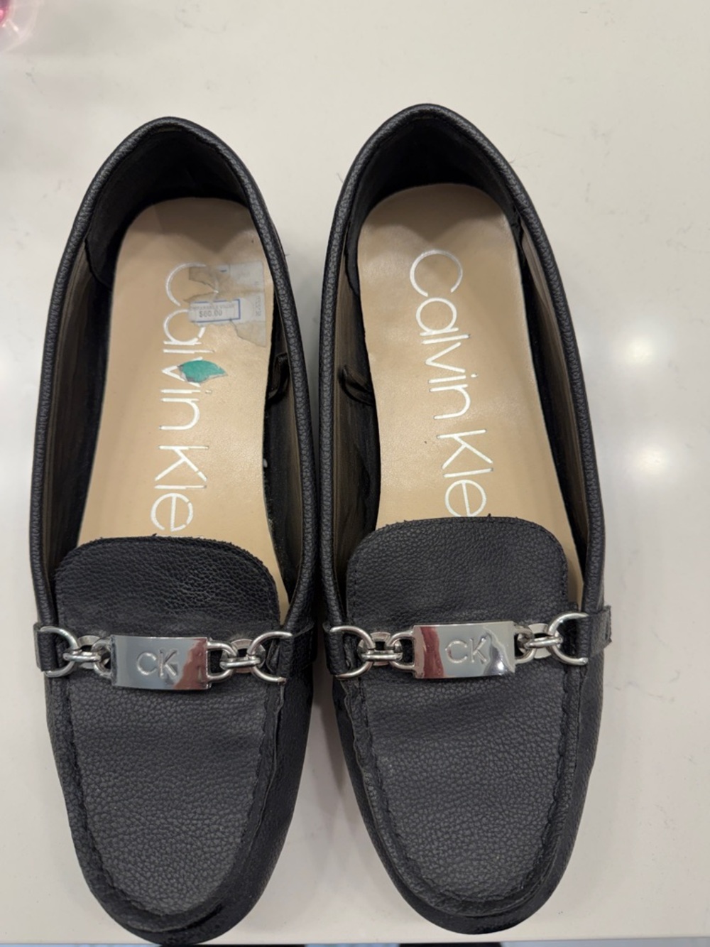 Calvin Klein Black Leather Loafers with Silver CK Hardware